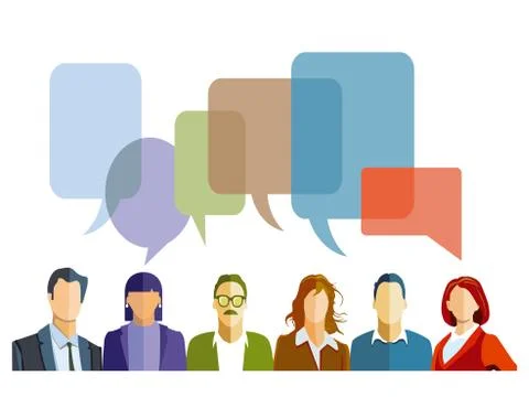Discussion in the group with speech bubbles Stock Illustration