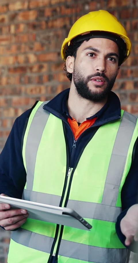 Discussion, man and construction worker with tablet on site with building, Stock Footage 337021722