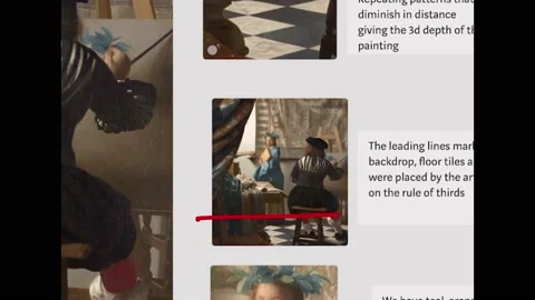 Discussion or evaluation of visual art by professor to student Stock Footage 145867085