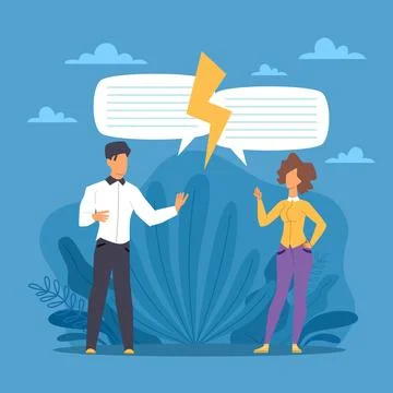 Discussion process. Dispute, people different points view, man and woman with Stock Illustration