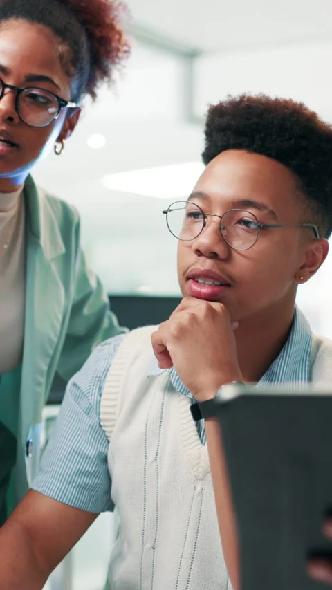 Discussion, programmer and group with tablet, office and colleagues with smile Stock Footage 306891349