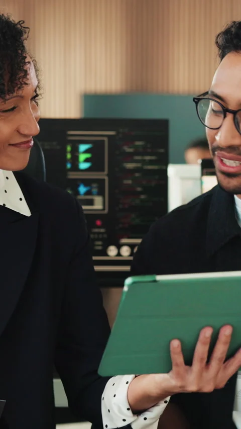 Discussion, programmer and people with tablet in office for web developer Stock-Footage 342242692