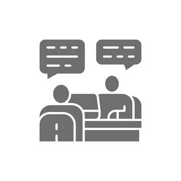 Discussion of project with customer grey icon. Stock Illustration