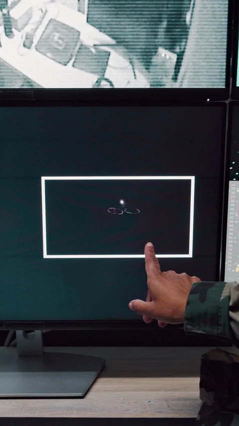 Discussion, soldier or team with computer screen in control room, air force Stock Footage 335317076
