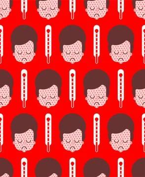 Disease Background. Sick guy and thermometer pattern seamless. Stock Illustration