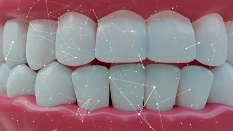 Disease-causing microscopic particles fly between a person's teeth. Stock Footage 248029553