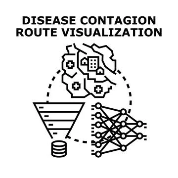 Disease contagion route visualization analyzing health data Stock Illustration