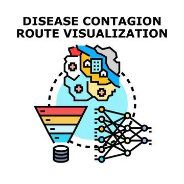 Disease contagion route visualization analyzing health data Stock Illustration