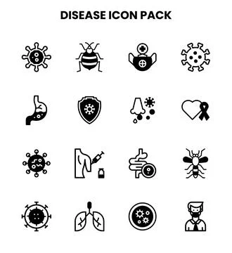 Disease DuoTone Set Icons Pack Stock Illustration