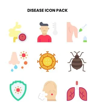 Disease Flat Collection Icons Pack Stock Illustration