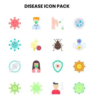 Disease Flat Collection Icons Pack Stock Illustration