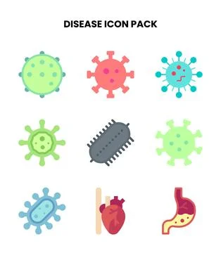 Disease Flat Vector Icons Pack Stock Illustration