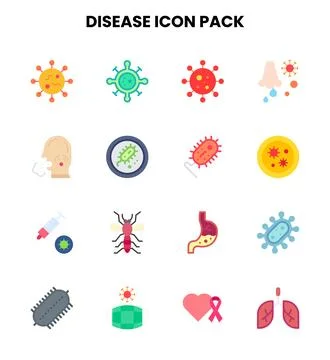 Disease Flat Vector Icons Pack Stock Illustration
