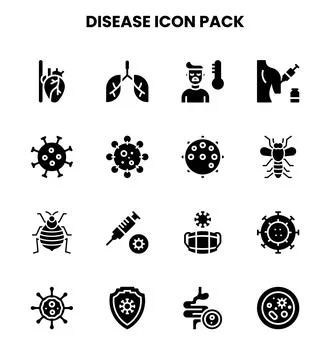Disease Glyph UI Icons Pack Stock Illustration
