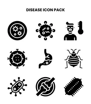 Disease Glyph Vector Icons Pack Illustrazione stock