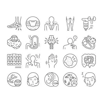 Disease Human Problem Collection Icons Set Vector . Stock Illustration