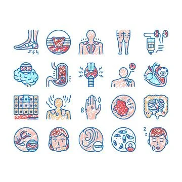 Disease Human Problem set Icons hand drawn Stock Illustration