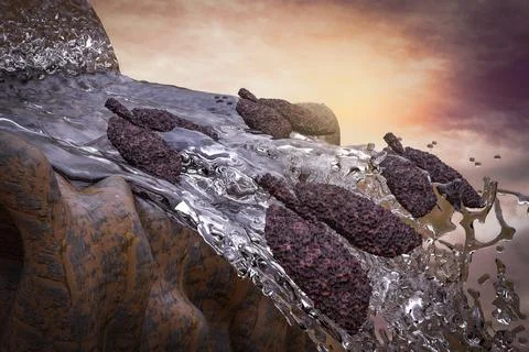 Disease lungs fall from a waterfall at sunset magenta day demonstrating smoki Stock Illustration