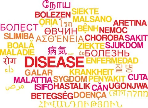 Disease multilanguage wordcloud background concept Stock Illustration