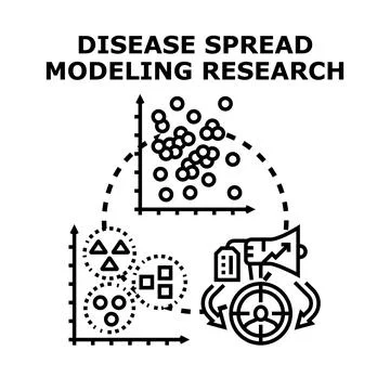 Disease spread modeling research analyzing epidemiological data Stock Illustration