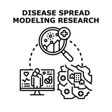 Disease spread modeling research global epidemic forecasting Stock Illustration
