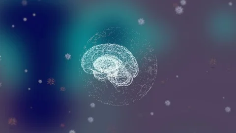 Disease spreadig on brain. 3d animation of brain surrounded with viruses Stock Footage 127049680