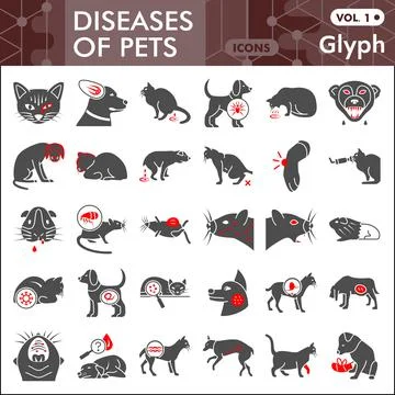 Diseases of pets solid icon set, Veterinary symbols collection or sketches. Sick Stock Illustration