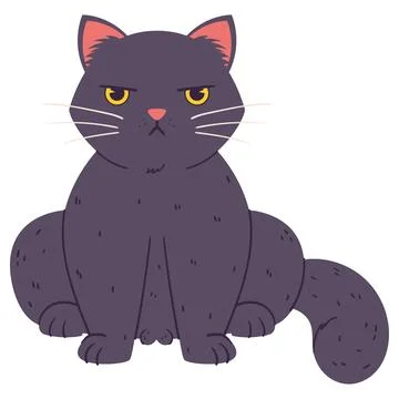 A disgruntled cat sits. Grumpy Fluffy cat black color Stock Illustration
