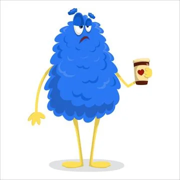 A disgruntled vector monster holding a cup of coffee. Monster, vector, coff.. Stock Illustration