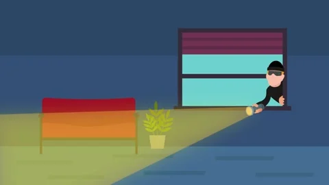 Disguised criminal breaking through window, house burglary Video stock 246851377