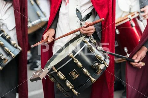 Disguised musicians during the celebration of the feast of Saint George and the Stock Photos