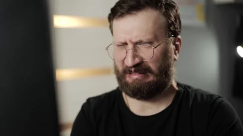 Disgust, dissatisfied, irritated concept. Negative bearded man with glasses look Stock Footage 303948305