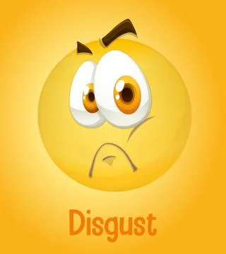 Disgust faces emoji with its description on yellow background Stock Illustration