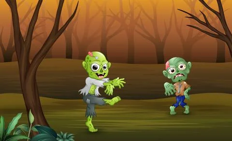 Disgusting zombies walking teorrorizing in the forest Stock Illustration