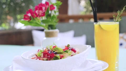 Dish and drink on the table at the restaurant. Stock Footage 143004850