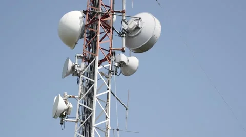 Dish and panel telecommunication  equipment on antenna system Stock Footage 69066700