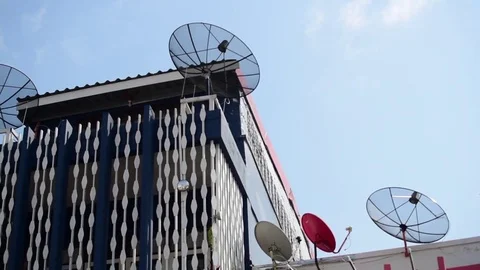 Dish Antenna Building  pan Stock Footage 85413243