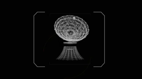 Dish Antenna Radar system scanning 360 rotation tower 4k holographic Stock Footage 132688685