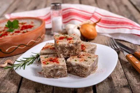 Dish of aspic made of pork Stock Photos