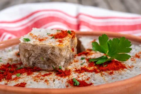 Dish of aspic made of pork Stock Photos
