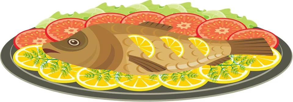 Dish with the baked fish Stock Illustration