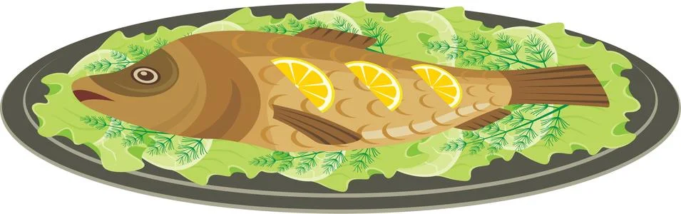 Dish with the baked fish Stock Illustration