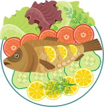 Dish with the baked fish Stock Illustration