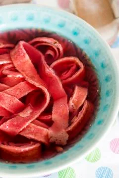 Dish of beetroot pancake soup Foto stock