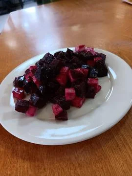 A dish of beetroot salad Stock Photos