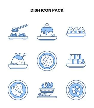 Dish Blue Color Vector Icons Pack Stock Illustration