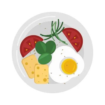 Dish for breakfast. Fried eggs with vegetables vector isolated Stock Illustration
