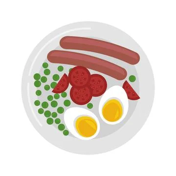 Dish for breakfast. Sausages with eggs vector isolated Stock Illustration