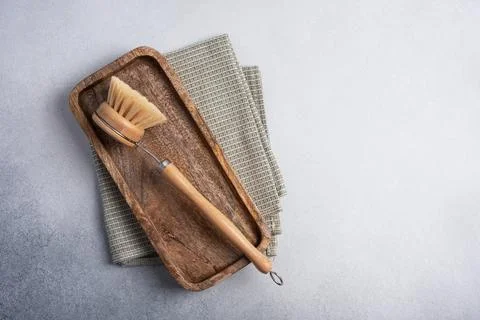 Dish Brush. Zero waste kitchen cleaning concept. Eco friendly natural cleanin Stock Photos