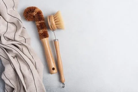 Dish Brushes. Zero waste kitchen cleaning concept. Eco friendly natural clean Stock Photos